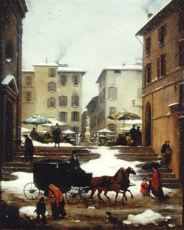 6-Veduta della Piazza del Mercato di Brescia sotto la neve, 1873 